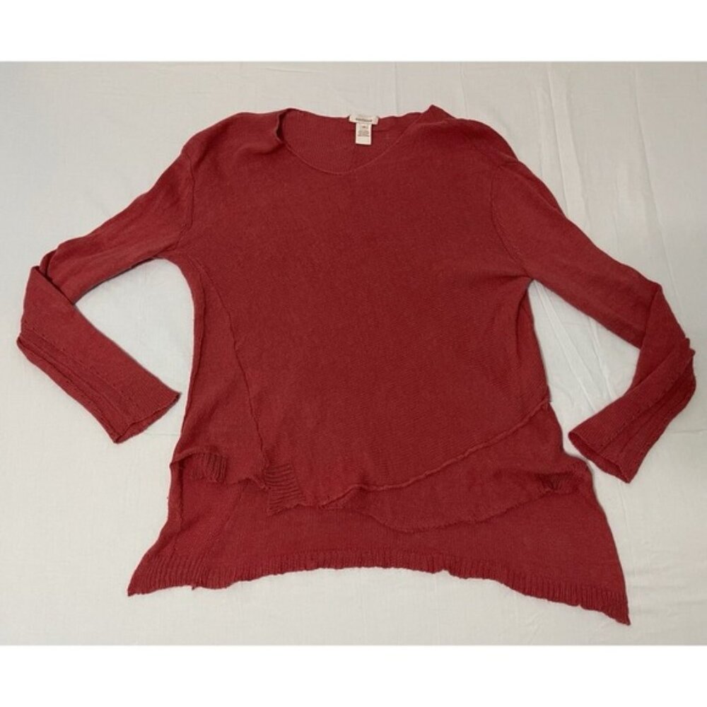 Sundance Sweater Women XS Orange Linen Knit‎ Relaxed Boxy Lagenlook Pullover